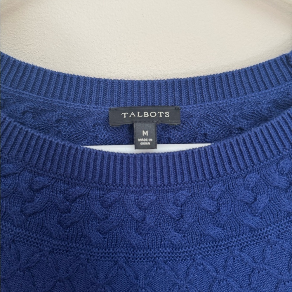 Talbots Cable Yoke Cotton Cashmere Blend Sweater Navy Size Medium Pullover - Picture 4 of 5